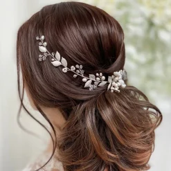 Lace & Favour Woodland Dream Silberne Blätter und Süßwasserperlen Haarstrang* Perlen-haarschmuck | Silberne Haar-accessoires