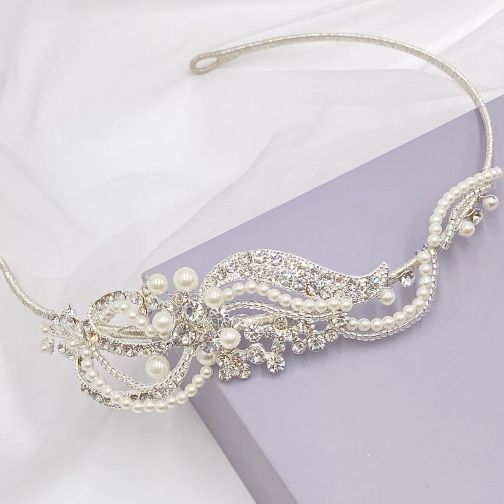Twilight Designs Yvette Vintage Diamante und Perle Seite Stirnband* Vintage-kopfbedeckungen | Perlen-haarschmuck